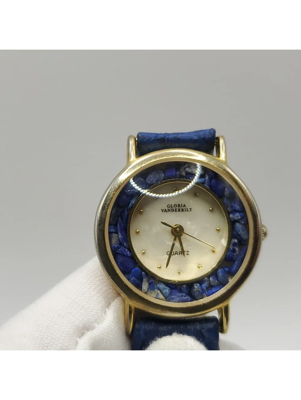 Gloria Vanderbilt Moveing Blue Stone Bezel Womens Watch 27mm New Battery